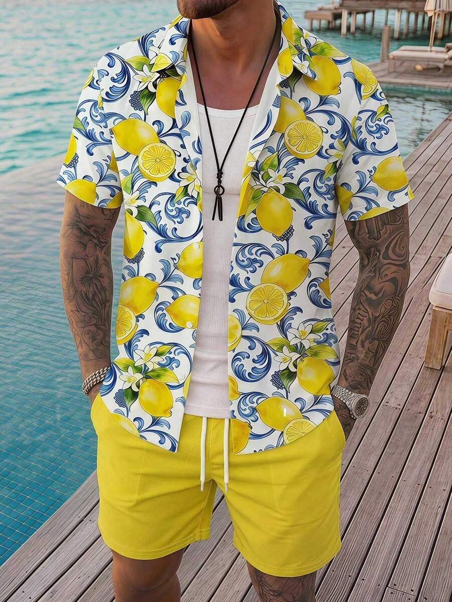 Muški set kratkih rukava i šorts sa printom sicilijanskog limuna