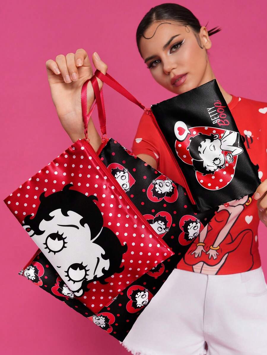 Betty Boop 1 kom set lagane kozmetičke torbe od poliesterskih vlakana sa štampanim crtanim uzorkom