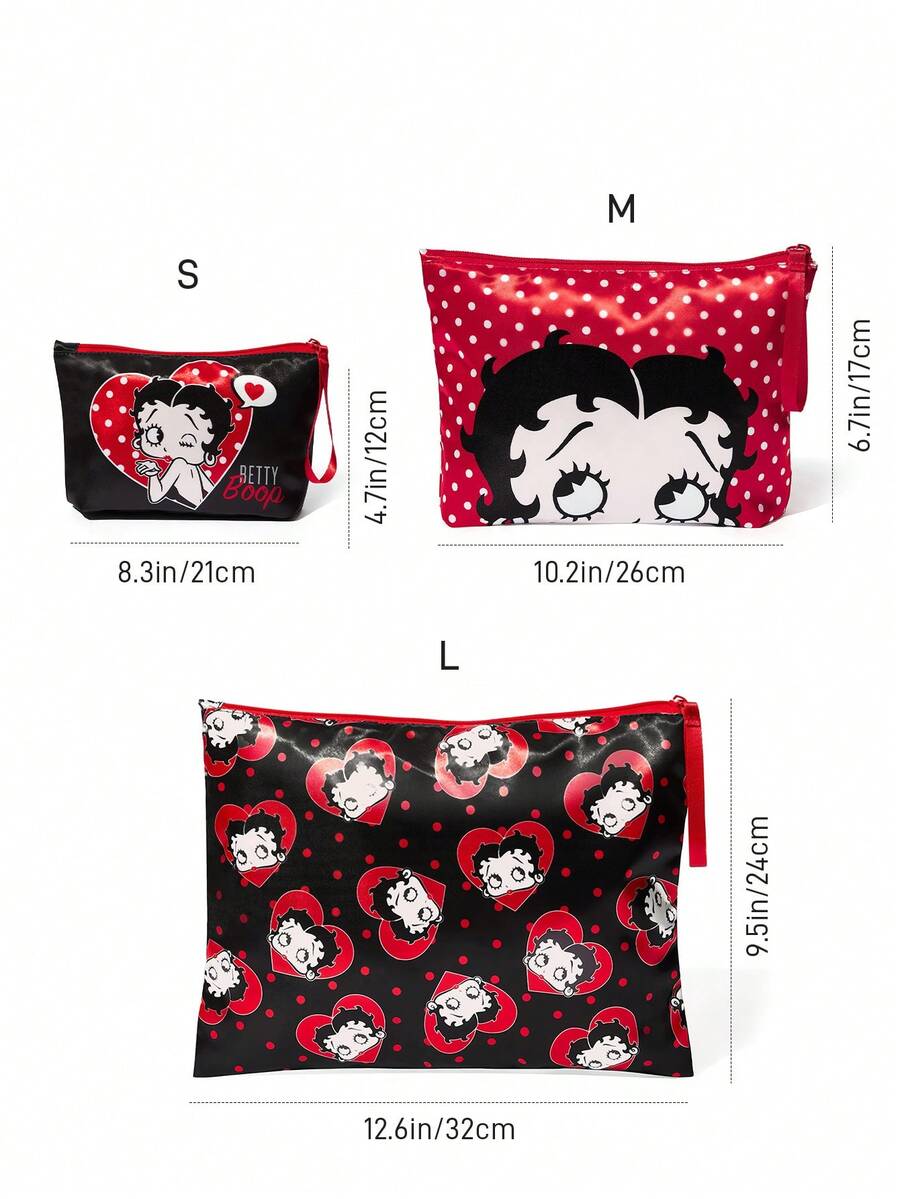 Betty Boop 1 kom set lagane kozmetičke torbe od poliesterskih vlakana sa štampanim crtanim uzorkom