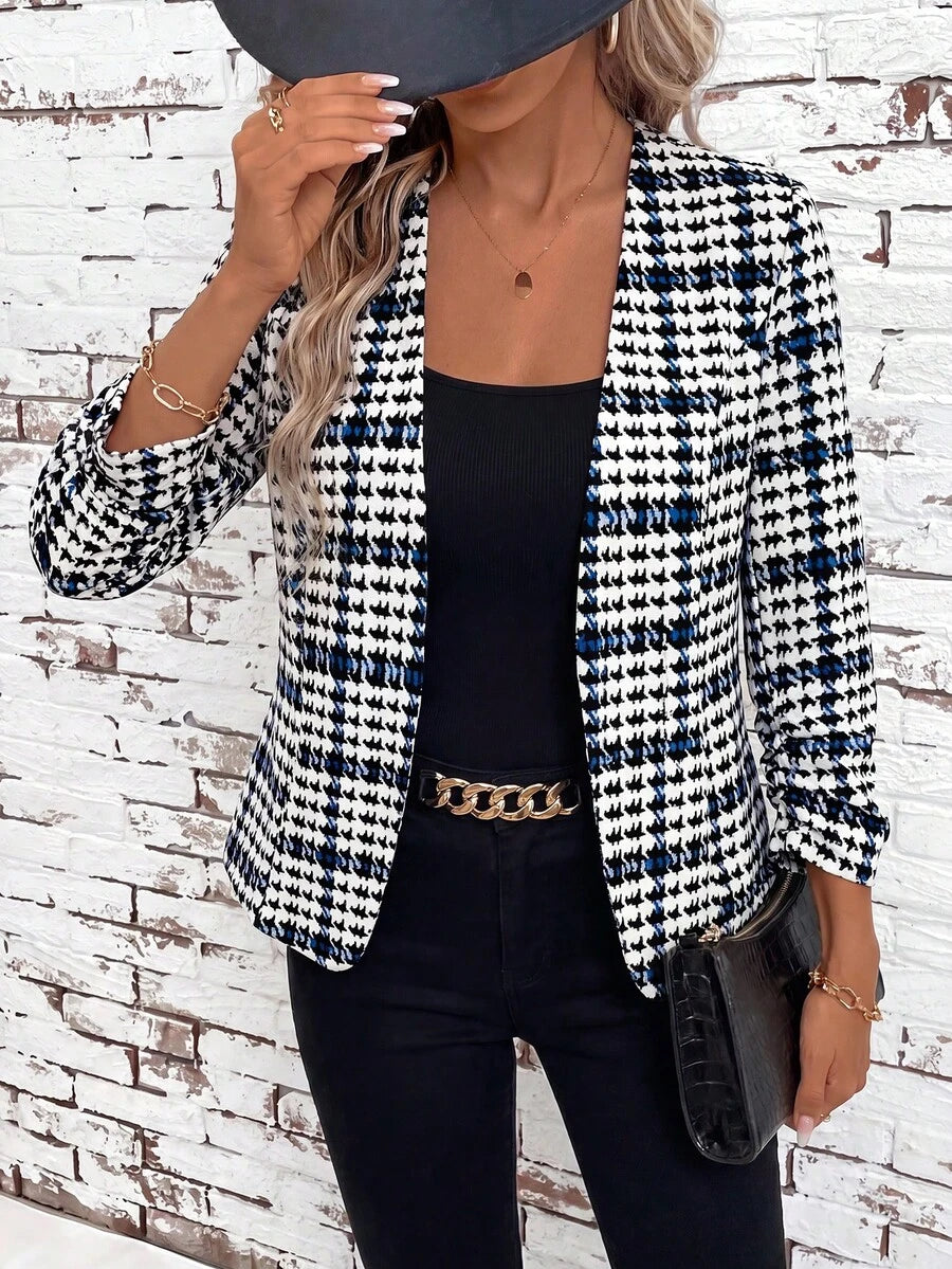 Ženska elegantna jakna sa otvorenim prednjim delom, nabranim rukavima i dugim rukavima