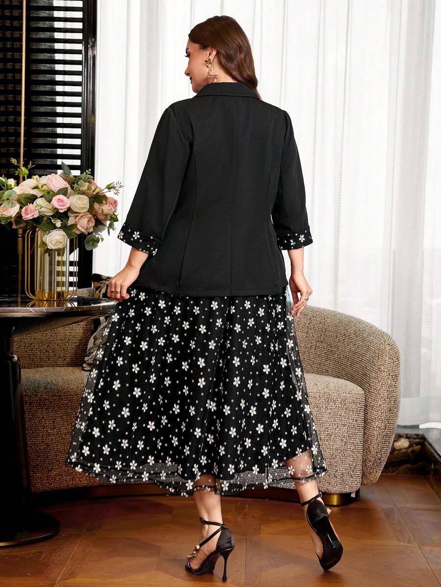 Clasi Set sa sakoom i haljinom sa cvetnim dezenom, plus size