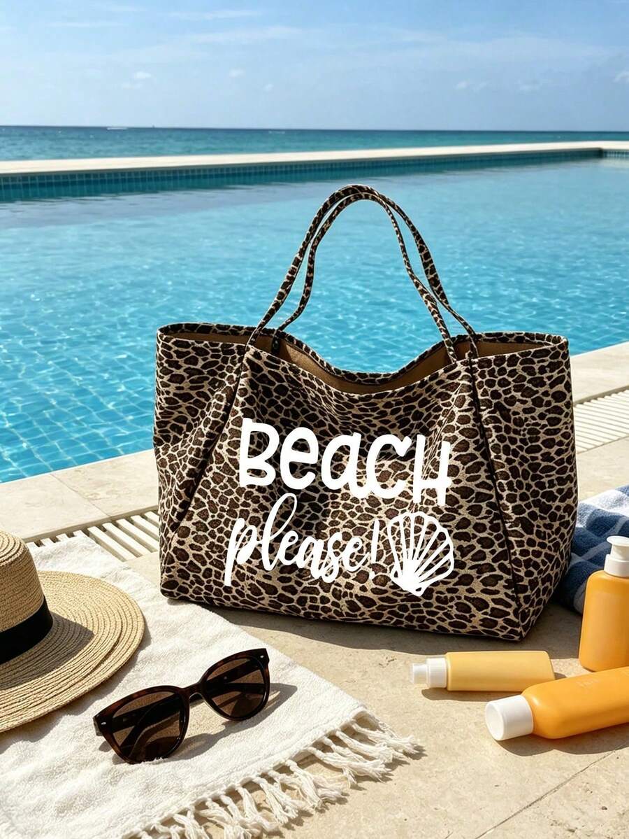 Velika torba za plažu sa leopard printom, sa printom BEACH