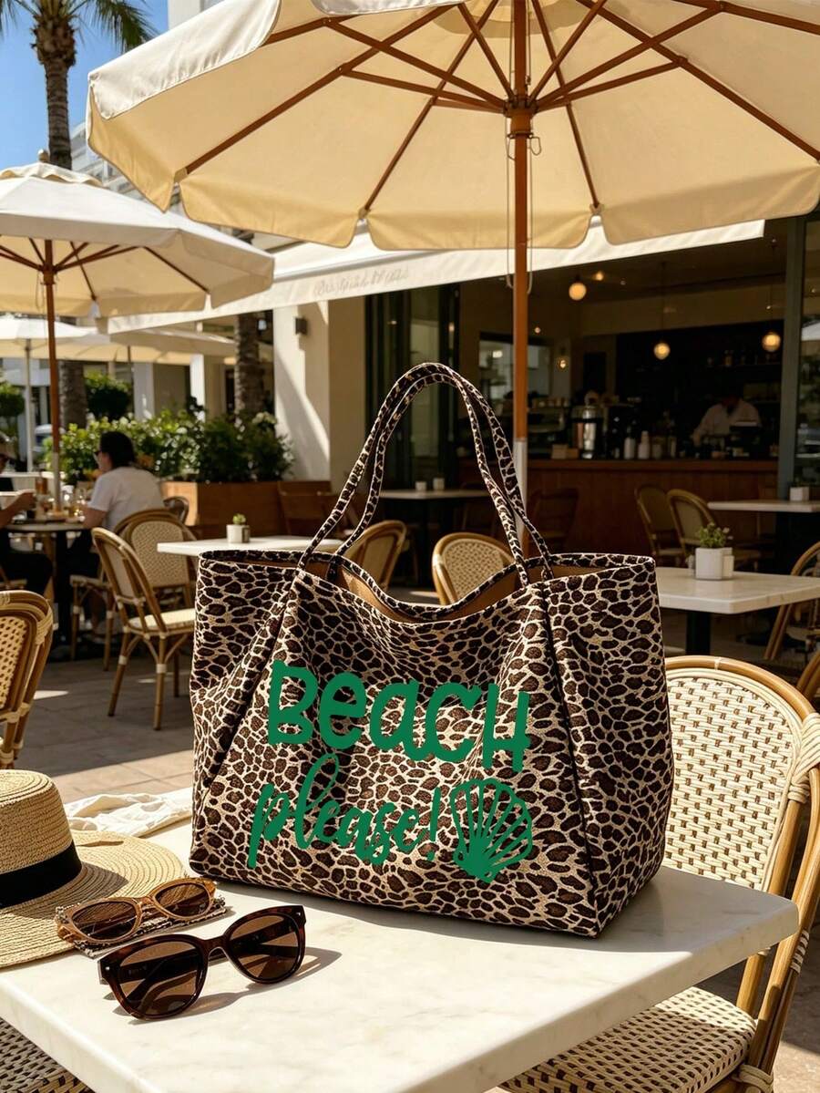 Velika torba za plažu sa leopard printom, sa printom BEACH