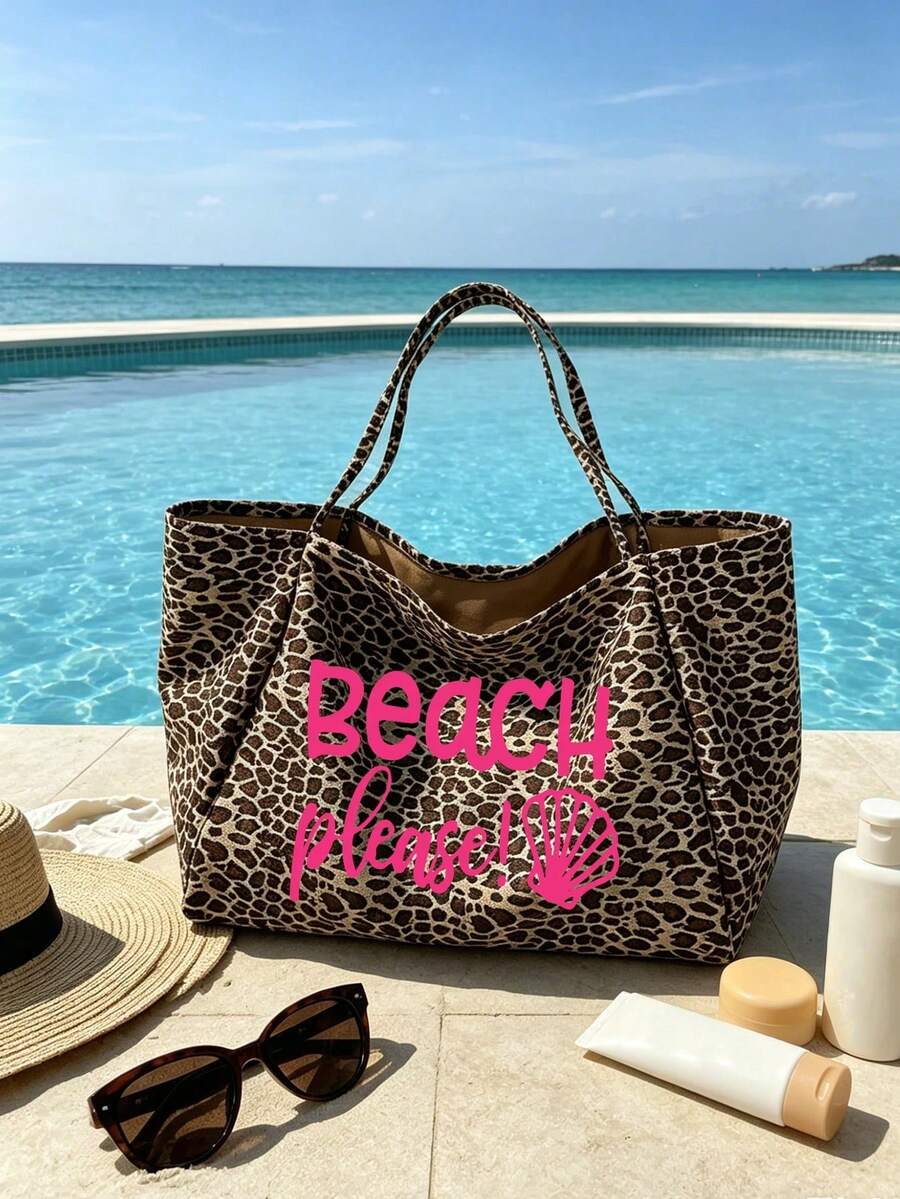 Velika torba za plažu sa leopard printom, sa printom BEACH