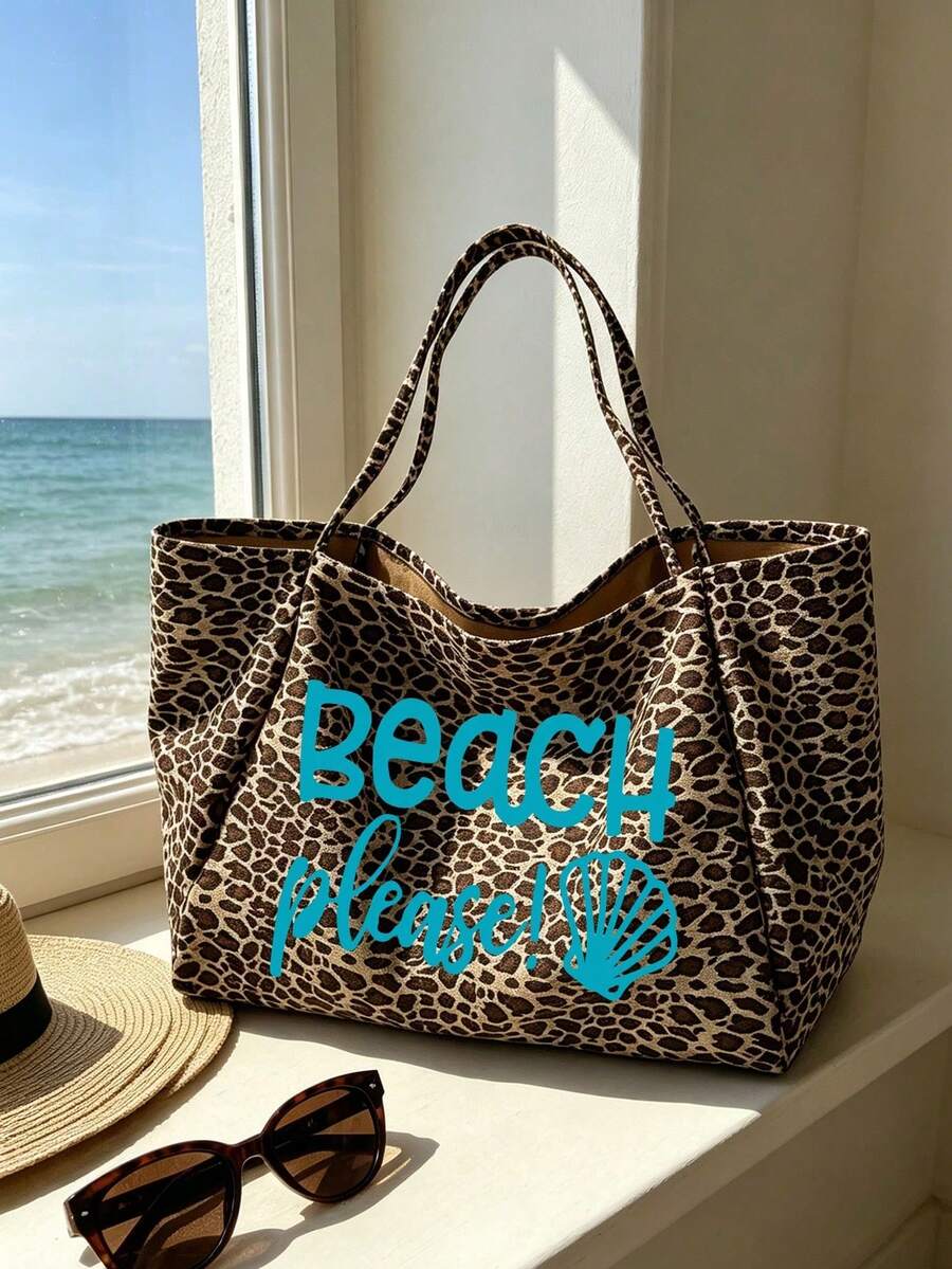 Velika torba za plažu sa leopard printom, sa printom BEACH