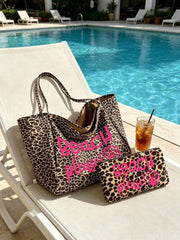 Velika torba za plažu sa leopard printom, sa printom BEACH