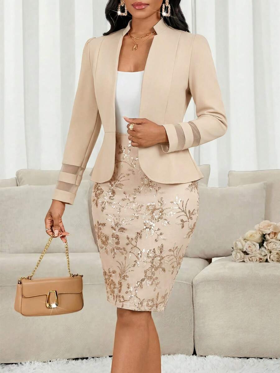 Lady 2 kom/set ženski elegantni crni poslovno-ležerni komplet sa suknjom
