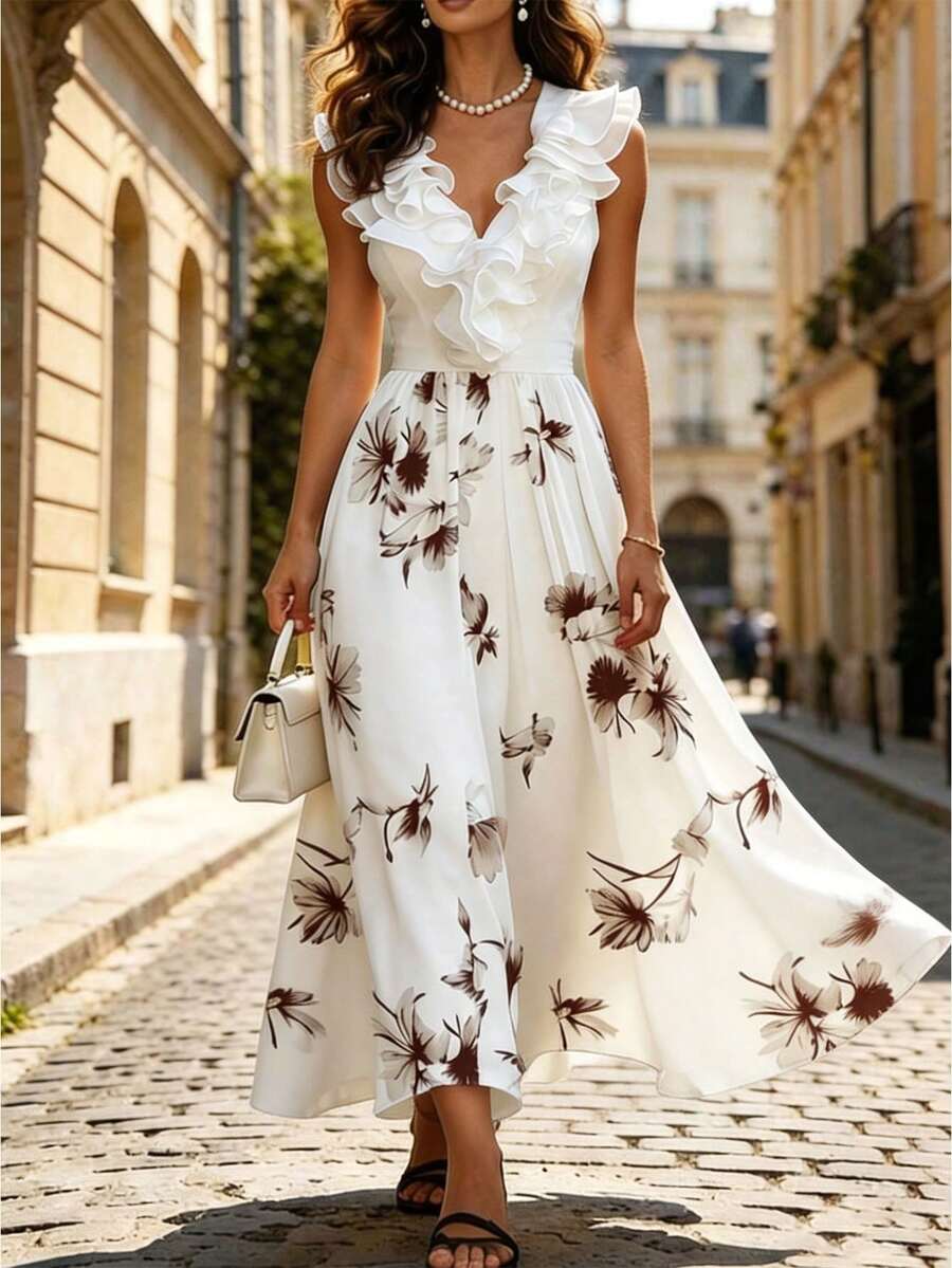 Ženska Elegantna Haljina sa V-Izrezom, Letnja A-Linija
