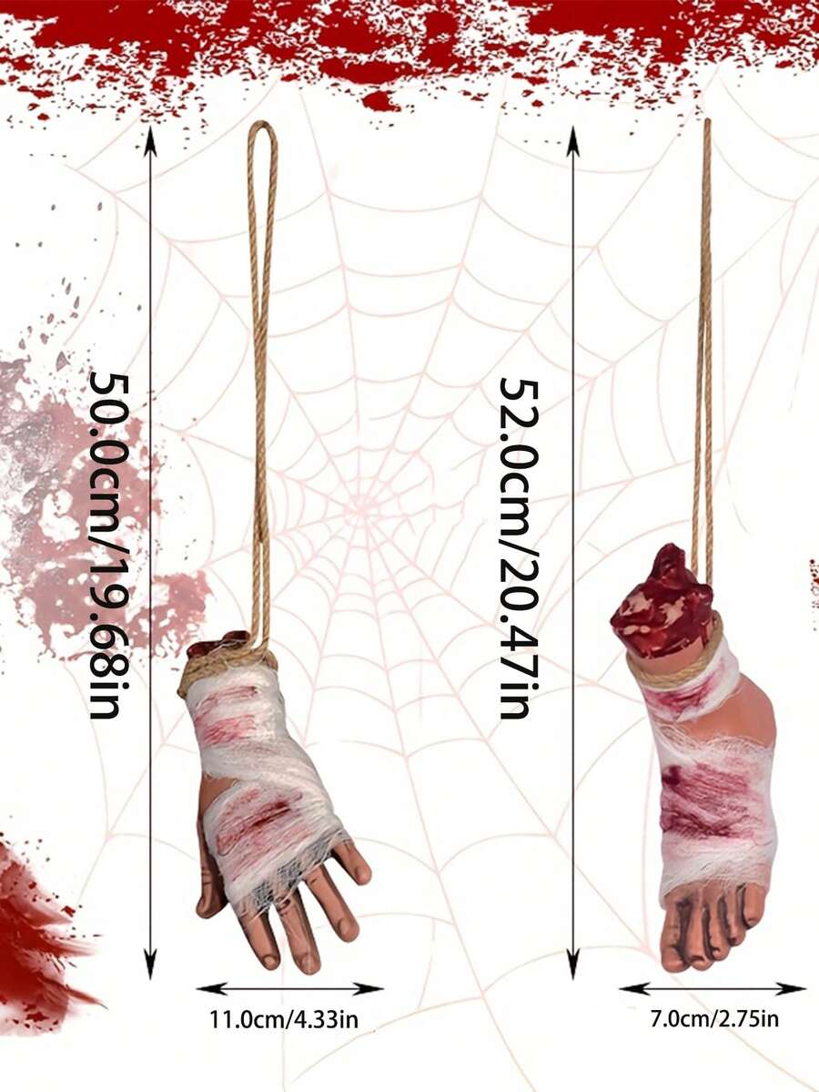 Dekoracija za Noć veštica u obliku krvave odsečene ruke, vezane konopcem i umotane u gazu
