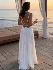Firerie Women's Elegant White Backless Dress,Gorgeous Beach Holiday Vacation Summer Dresses,Open Back Style For Wedding,Party,Dinner Special Occasion Holiday