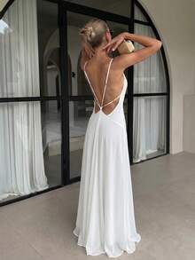 Firerie Women's Elegant White Backless Dress,Gorgeous Beach Holiday Vacation Summer Dresses,Open Back Style For Wedding,Party,Dinner Special Occasion Holiday