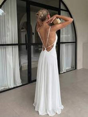 Firerie Women's Elegant White Backless Dress,Gorgeous Beach Holiday Vacation Summer Dresses,Open Back Style For Wedding,Party,Dinner Special Occasion Holiday