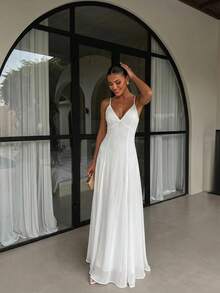 Firerie Women's Elegant White Backless Dress,Gorgeous Beach Holiday Vacation Summer Dresses,Open Back Style For Wedding,Party,Dinner Special Occasion Holiday