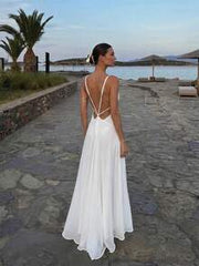 Firerie Women's Elegant White Backless Dress,Gorgeous Beach Holiday Vacation Summer Dresses,Open Back Style For Wedding,Party,Dinner Special Occasion Holiday