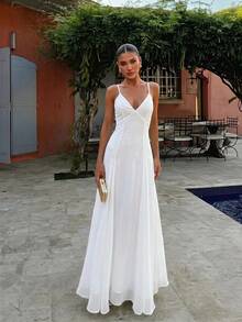Firerie Women's Elegant White Backless Dress,Gorgeous Beach Holiday Vacation Summer Dresses,Open Back Style For Wedding,Party,Dinner Special Occasion Holiday