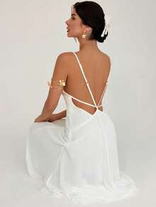Firerie Women's Elegant White Backless Dress,Gorgeous Beach Holiday Vacation Summer Dresses,Open Back Style For Wedding,Party,Dinner Special Occasion Holiday