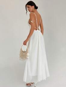Firerie Women's Elegant White Backless Dress,Gorgeous Beach Holiday Vacation Summer Dresses,Open Back Style For Wedding,Party,Dinner Special Occasion Holiday