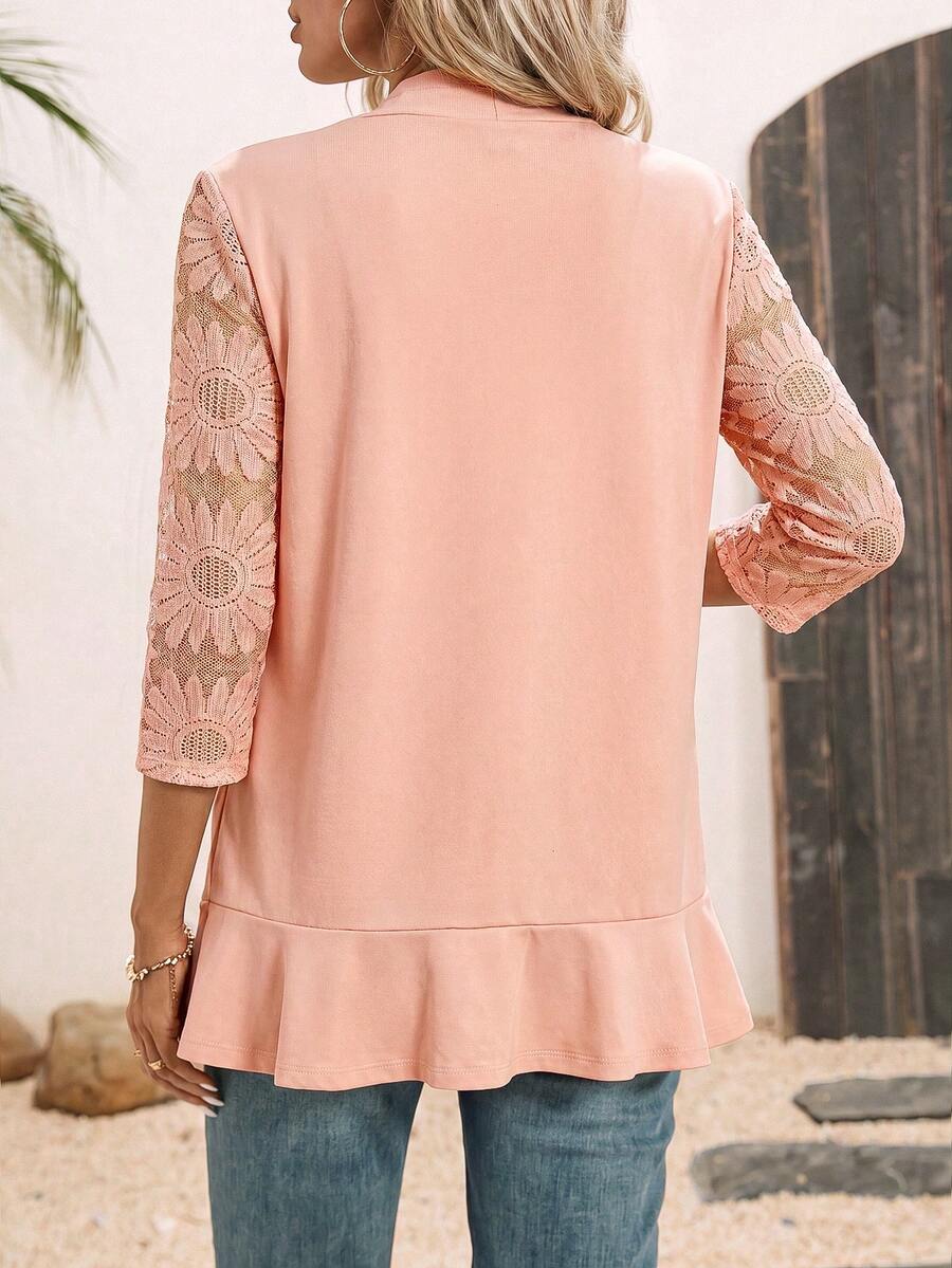 Ženska elegantna jakna sa čipkastim rukavima, patchwork dizajnom i volanima