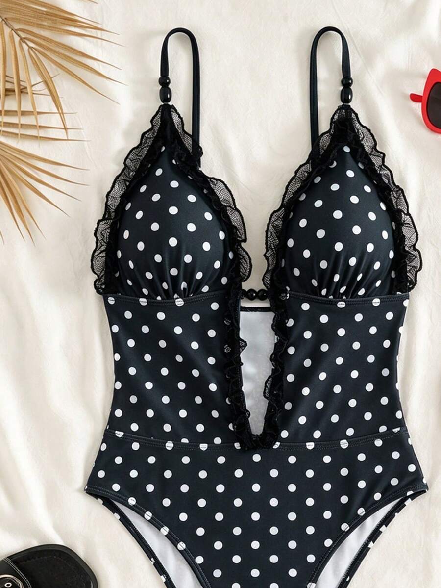Ruffle Trim Jednodelni Kupaći Kostim Bikini