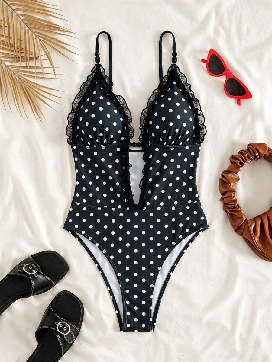 Ruffle Trim Jednodelni Kupaći Kostim Bikini