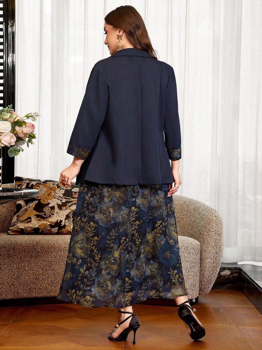Clasi Set sa sakoom i haljinom sa cvetnim dezenom, plus size