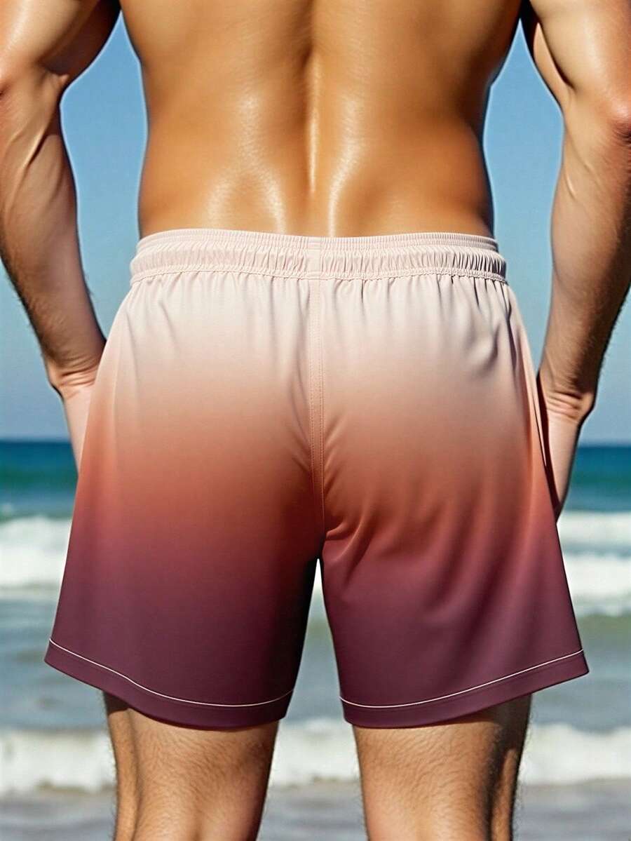 Muški šorts za plažu sa ombre efektom, perticom za struk i džepovima