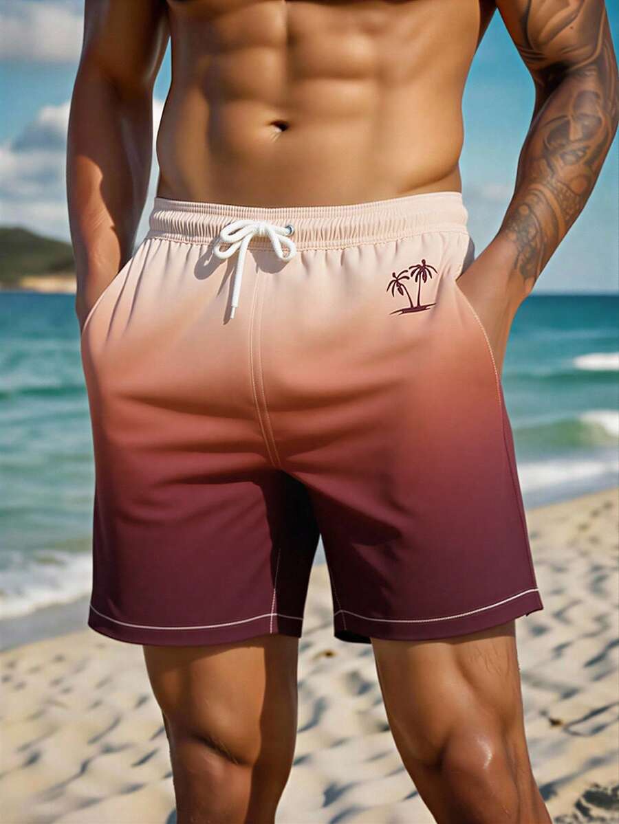 Muški šorts za plažu sa ombre efektom, perticom za struk i džepovima