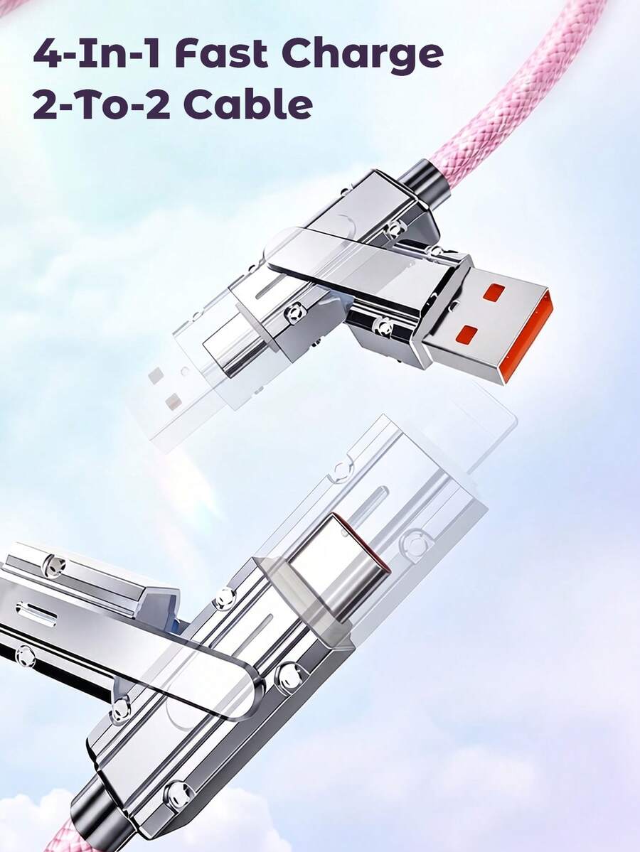 4 u 1 pleteni višestruki kabl za punjenje, 180° rotirajući dvostruki Type-C USB A kabl za brzo punjenje