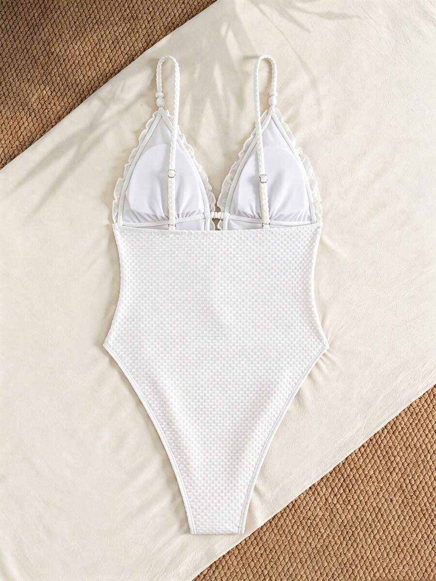 Ruffle Trim Jednodelni Kupaći Kostim Bikini