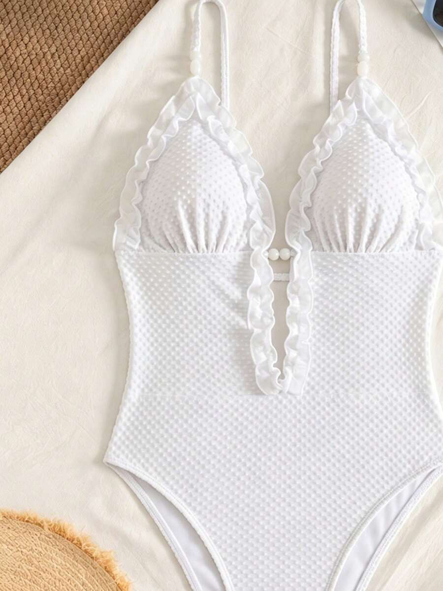 Ruffle Trim Jednodelni Kupaći Kostim Bikini
