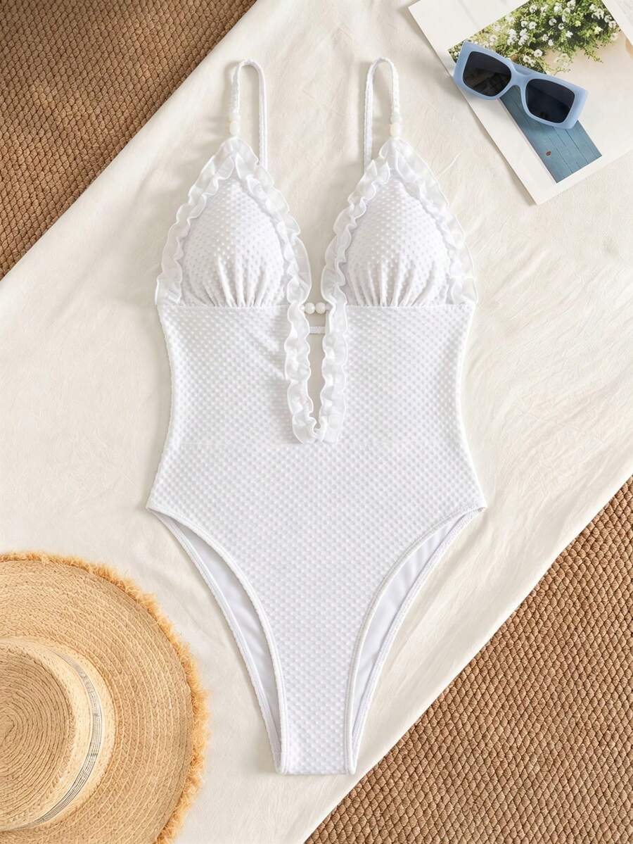 Ruffle Trim Jednodelni Kupaći Kostim Bikini