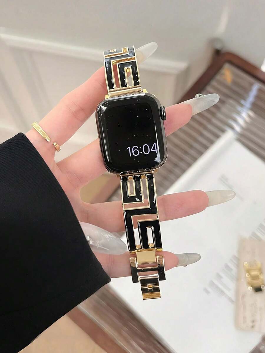 Luksuzna crno-zlatna geometrijska narukvica za sat kompatibilna sa Apple Watch 38mm 40mm 41mm 42mm 44mm 45mm 49mm