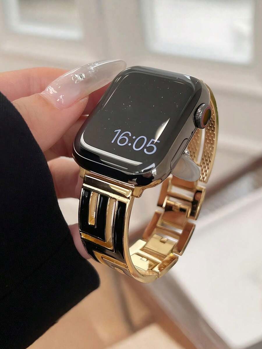 Luksuzna crno-zlatna geometrijska narukvica za sat kompatibilna sa Apple Watch 38mm 40mm 41mm 42mm 44mm 45mm 49mm