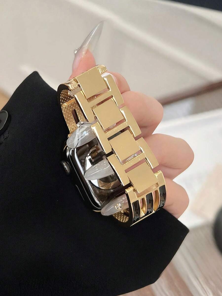 Luksuzna crno-zlatna geometrijska narukvica za sat kompatibilna sa Apple Watch 38mm 40mm 41mm 42mm 44mm 45mm 49mm