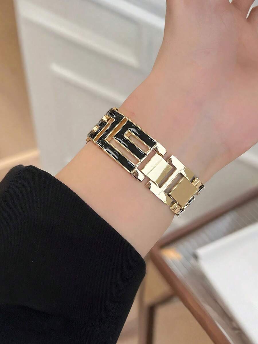 Luksuzna crno-zlatna geometrijska narukvica za sat kompatibilna sa Apple Watch 38mm 40mm 41mm 42mm 44mm 45mm 49mm