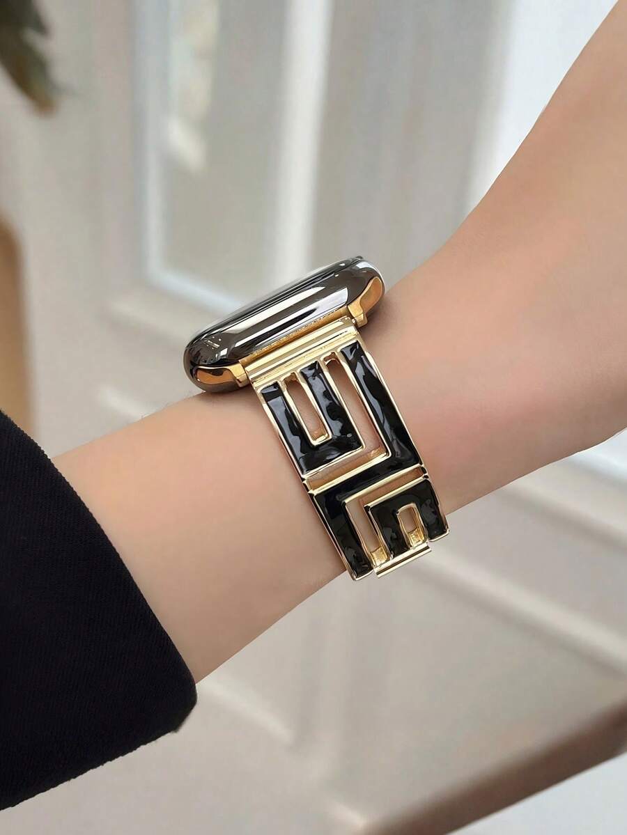 Luksuzna crno-zlatna geometrijska narukvica za sat kompatibilna sa Apple Watch 38mm 40mm 41mm 42mm 44mm 45mm 49mm