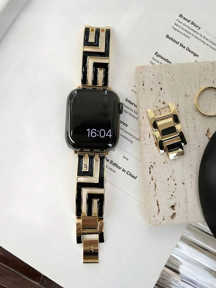 Luksuzna crno-zlatna geometrijska narukvica za sat kompatibilna sa Apple Watch 38mm 40mm 41mm 42mm 44mm 45mm 49mm