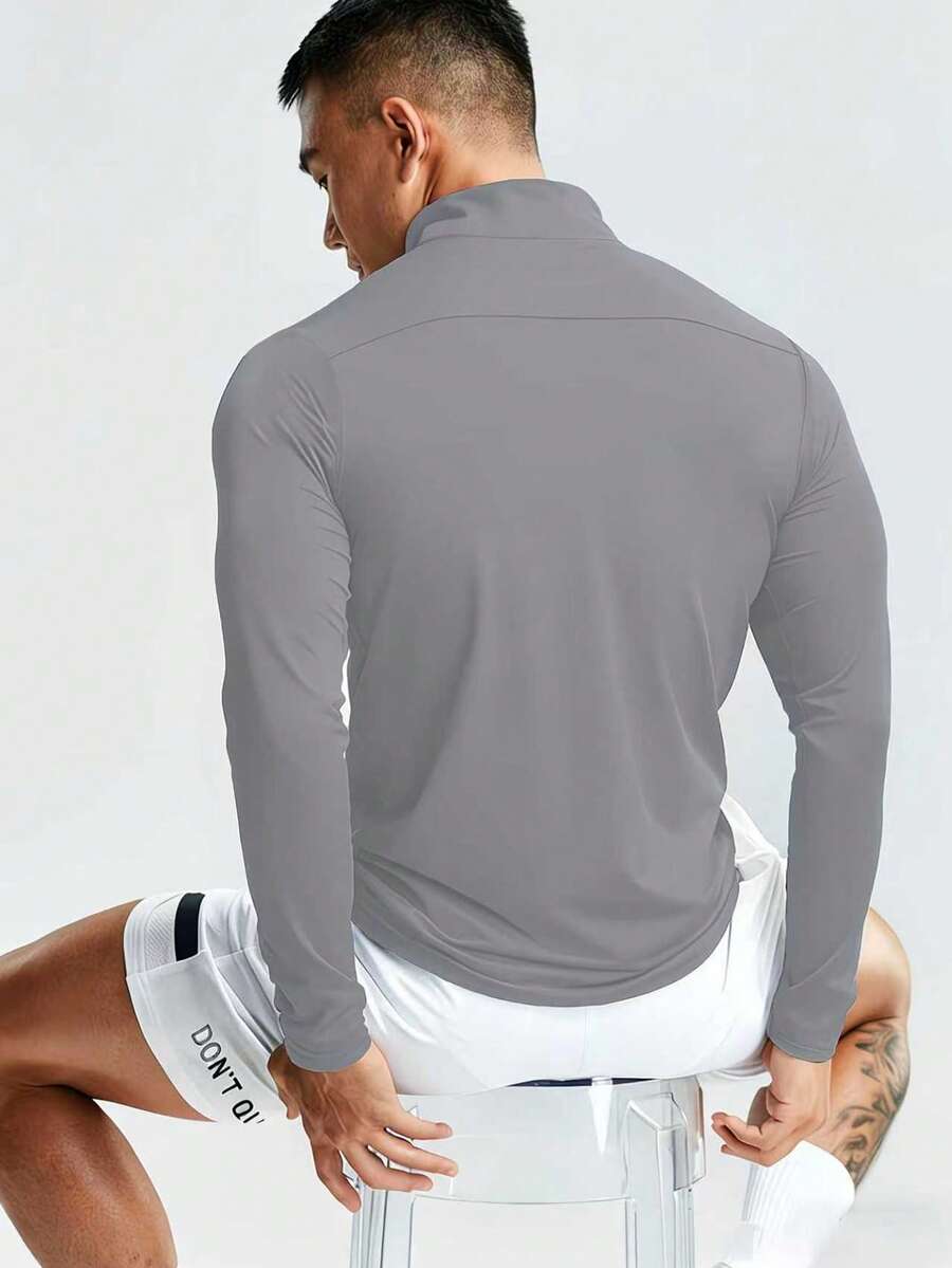Muška ležerna sportska jakna jednobojna sa podignutom kragnom, slim fit, za teretanu