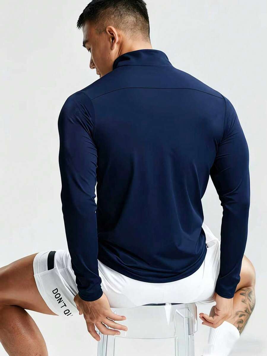 Muška ležerna sportska jakna jednobojna sa podignutom kragnom, slim fit, za teretanu