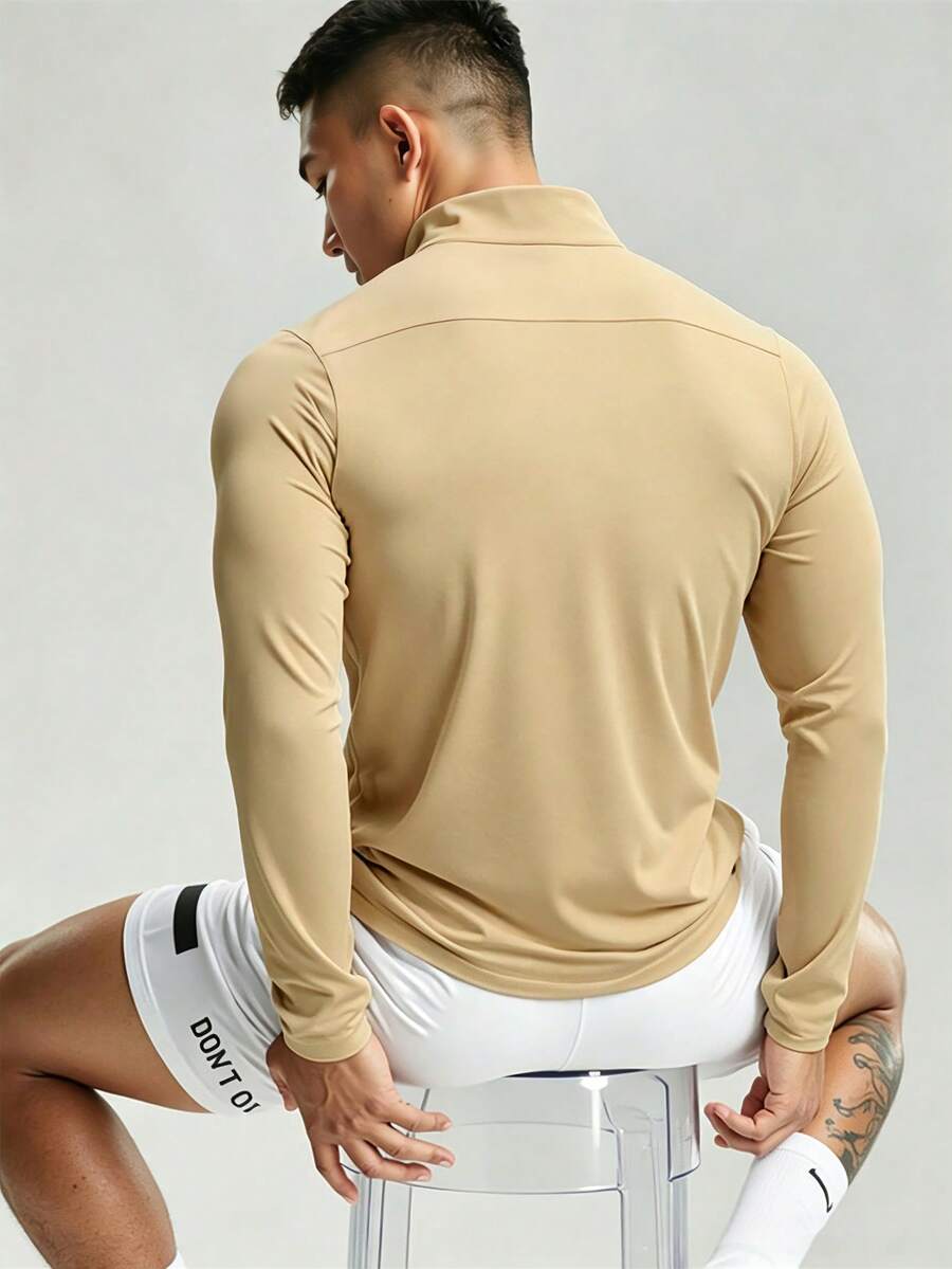Muška ležerna sportska jakna jednobojna sa podignutom kragnom, slim fit, za teretanu
