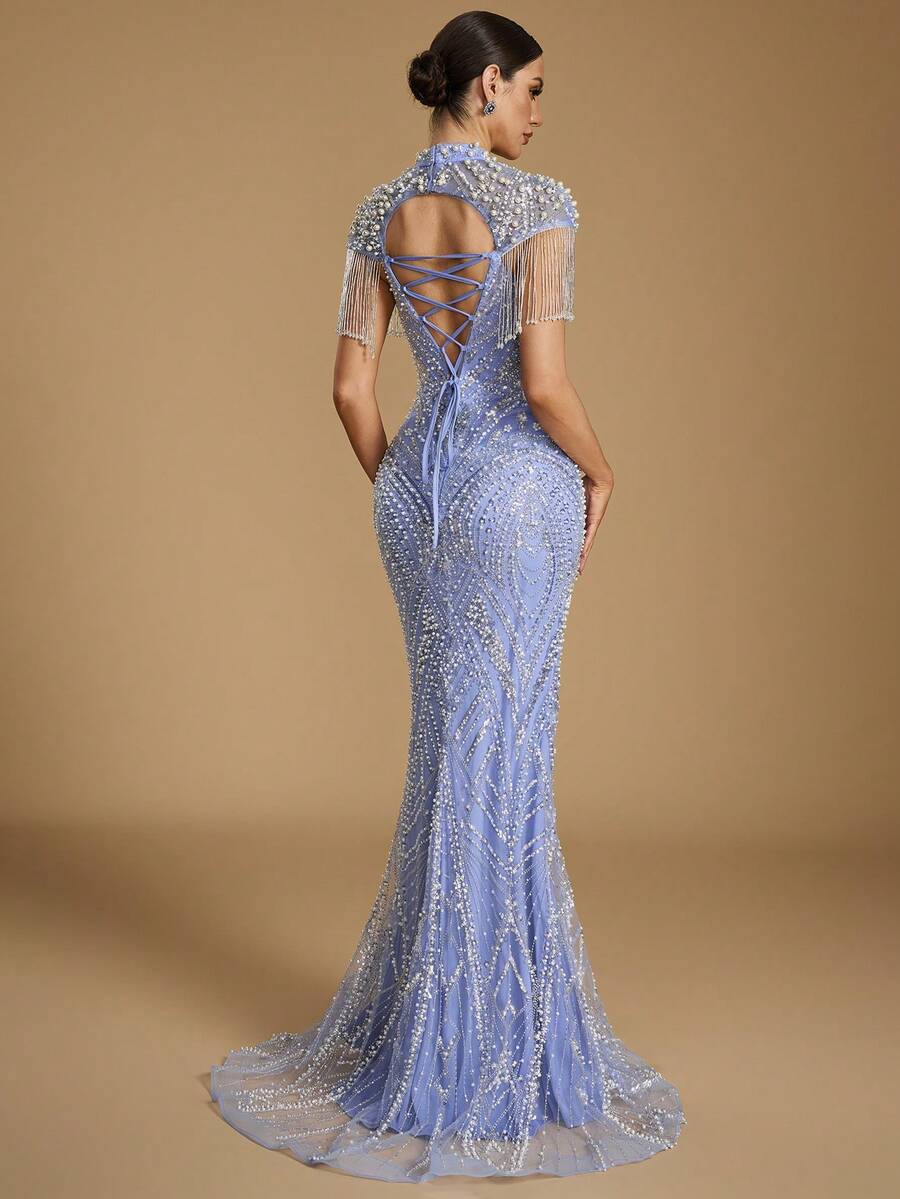 Elegantna duga ženska haljina kroja sirena, sa srcastim izrezom