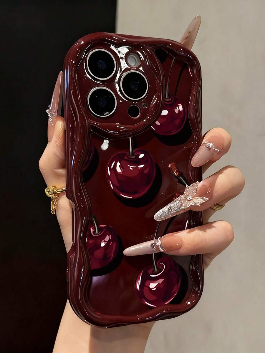 Slatka bordo futrola za telefon sa talasastim asimetričnim okvirom u stilu višnje