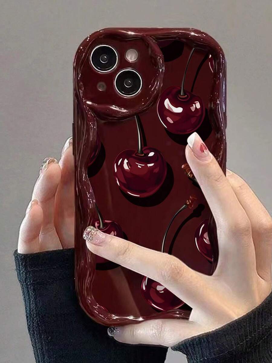 Slatka bordo futrola za telefon sa talasastim asimetričnim okvirom u stilu višnje