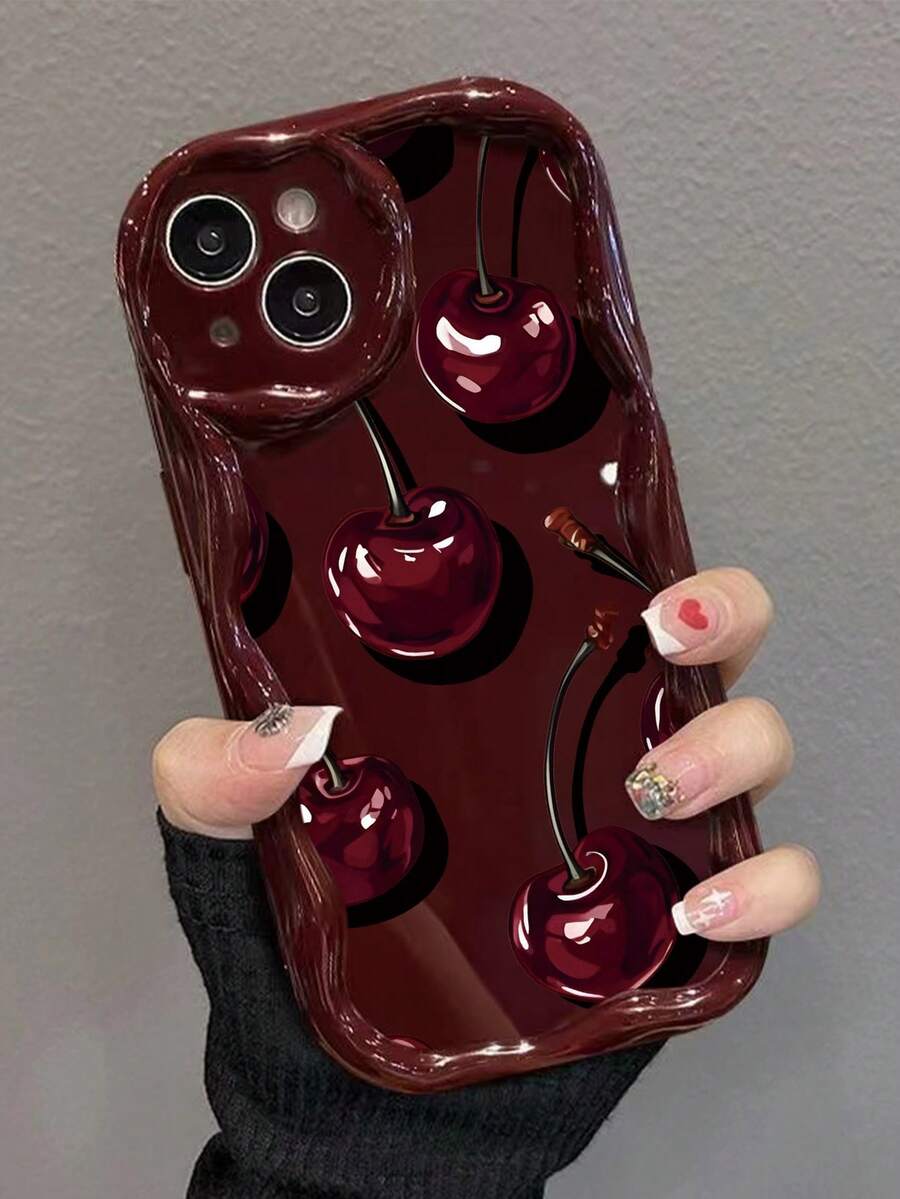 Slatka bordo futrola za telefon sa talasastim asimetričnim okvirom u stilu višnje