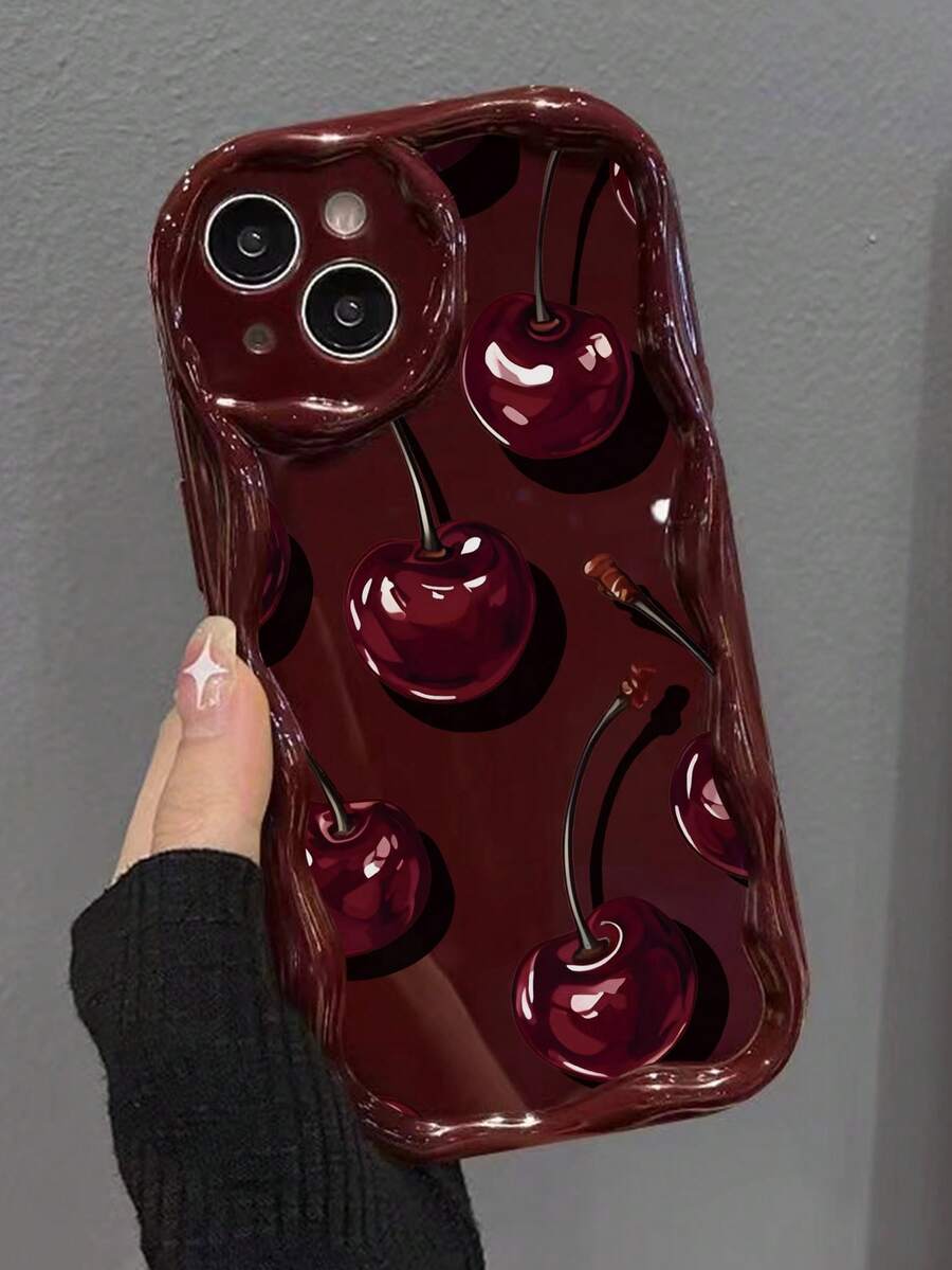 Slatka bordo futrola za telefon sa talasastim asimetričnim okvirom u stilu višnje