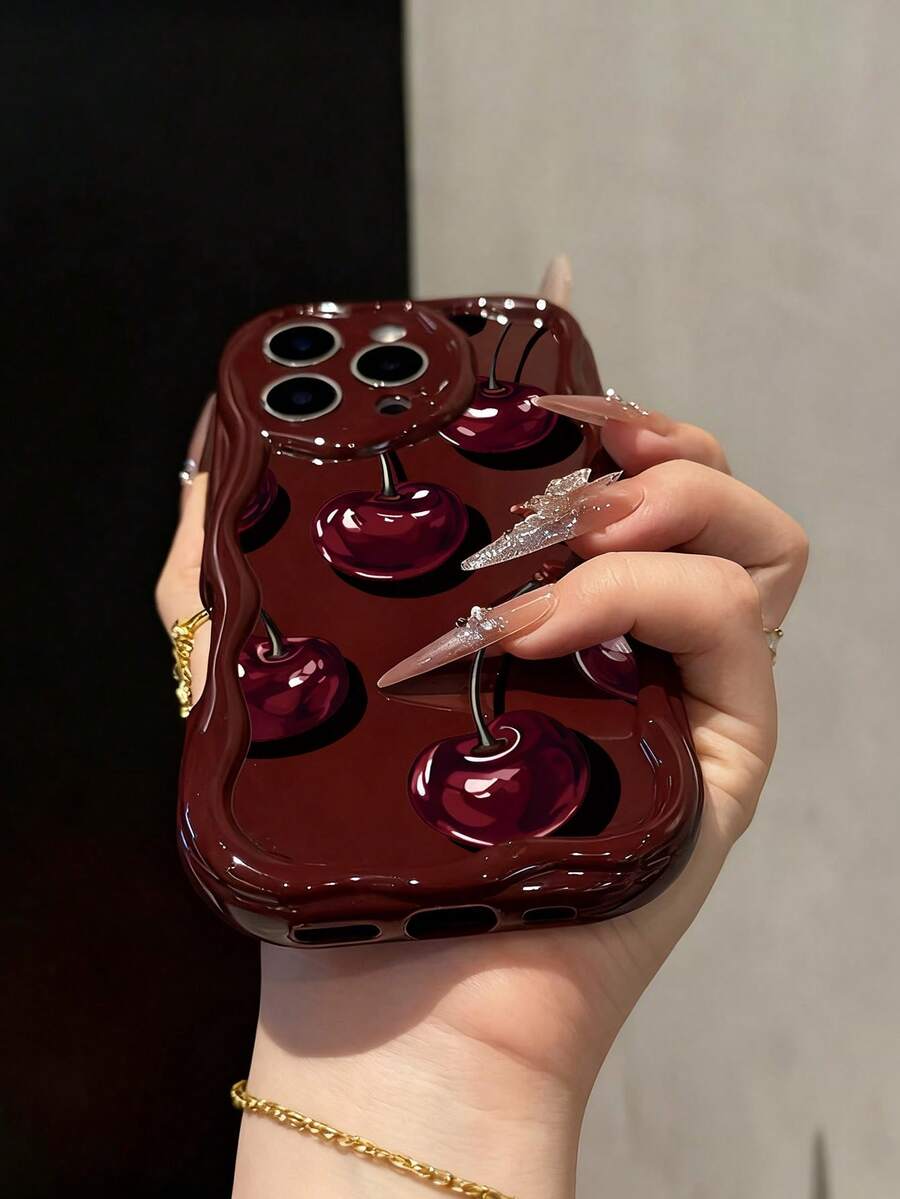 Slatka bordo futrola za telefon sa talasastim asimetričnim okvirom u stilu višnje