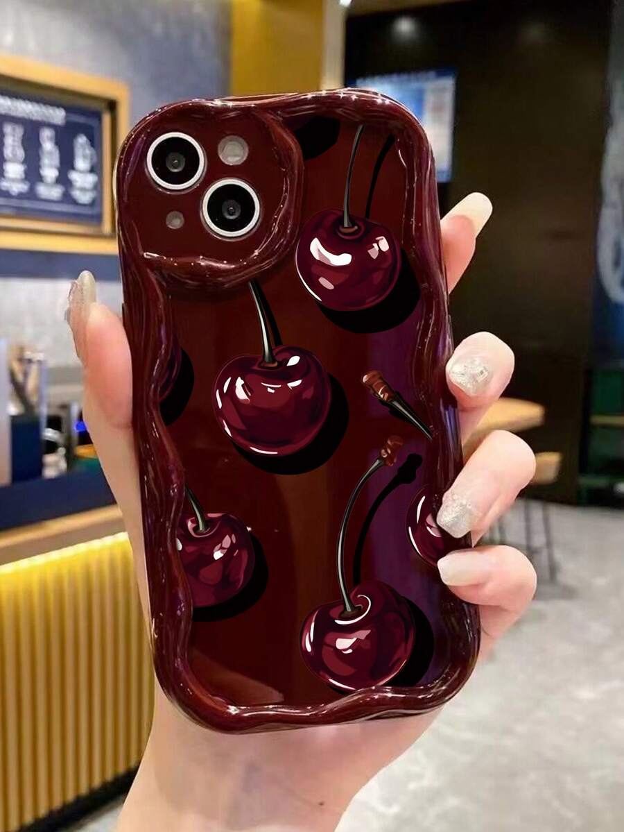 Slatka bordo futrola za telefon sa talasastim asimetričnim okvirom u stilu višnje