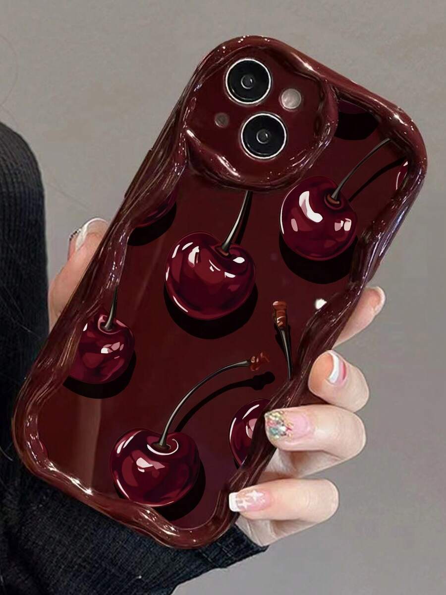 Slatka bordo futrola za telefon sa talasastim asimetričnim okvirom u stilu višnje