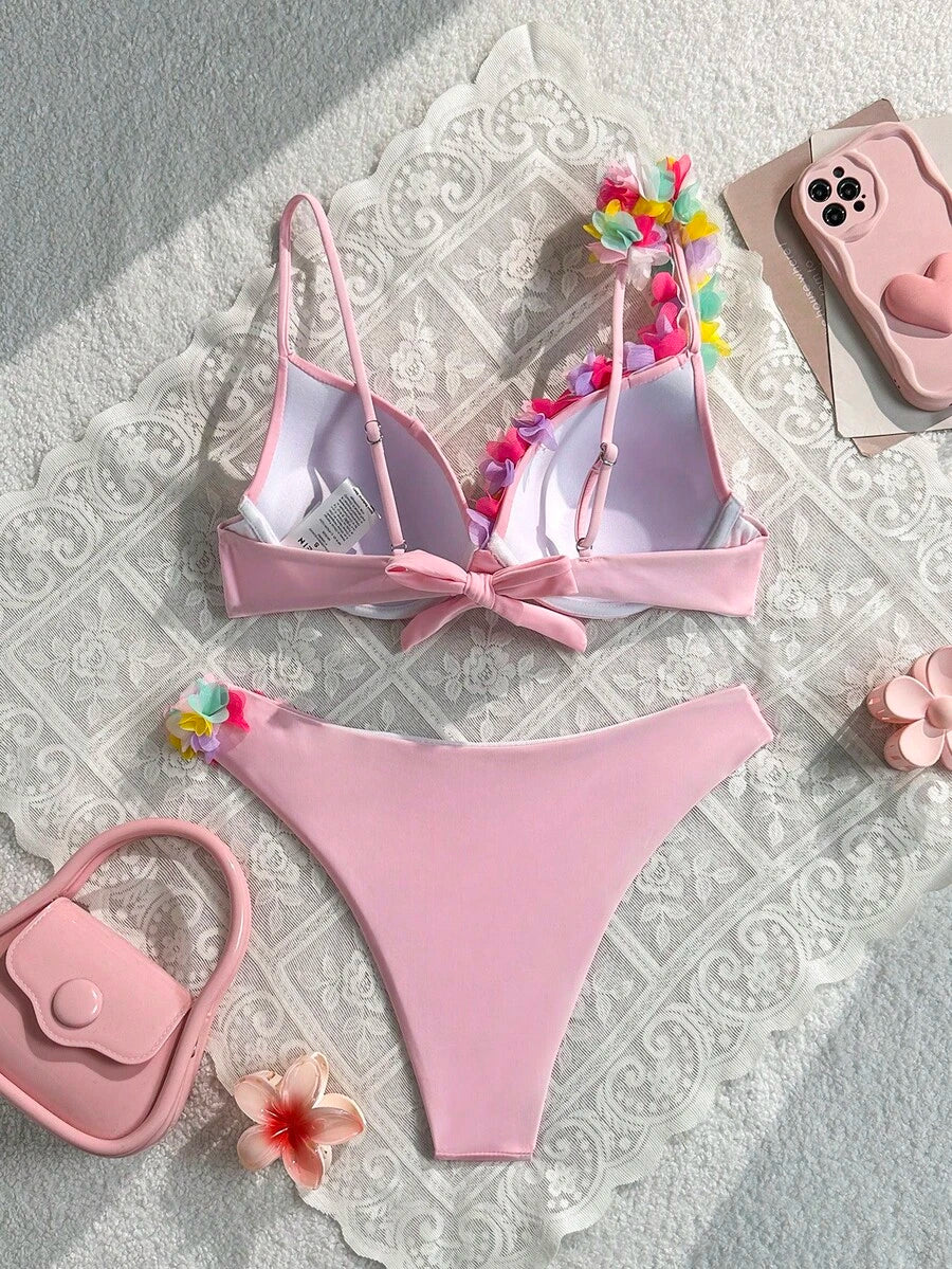 Ženski 3D CvetDekor Seksi Bikini Set, Push Up Sa Žicom