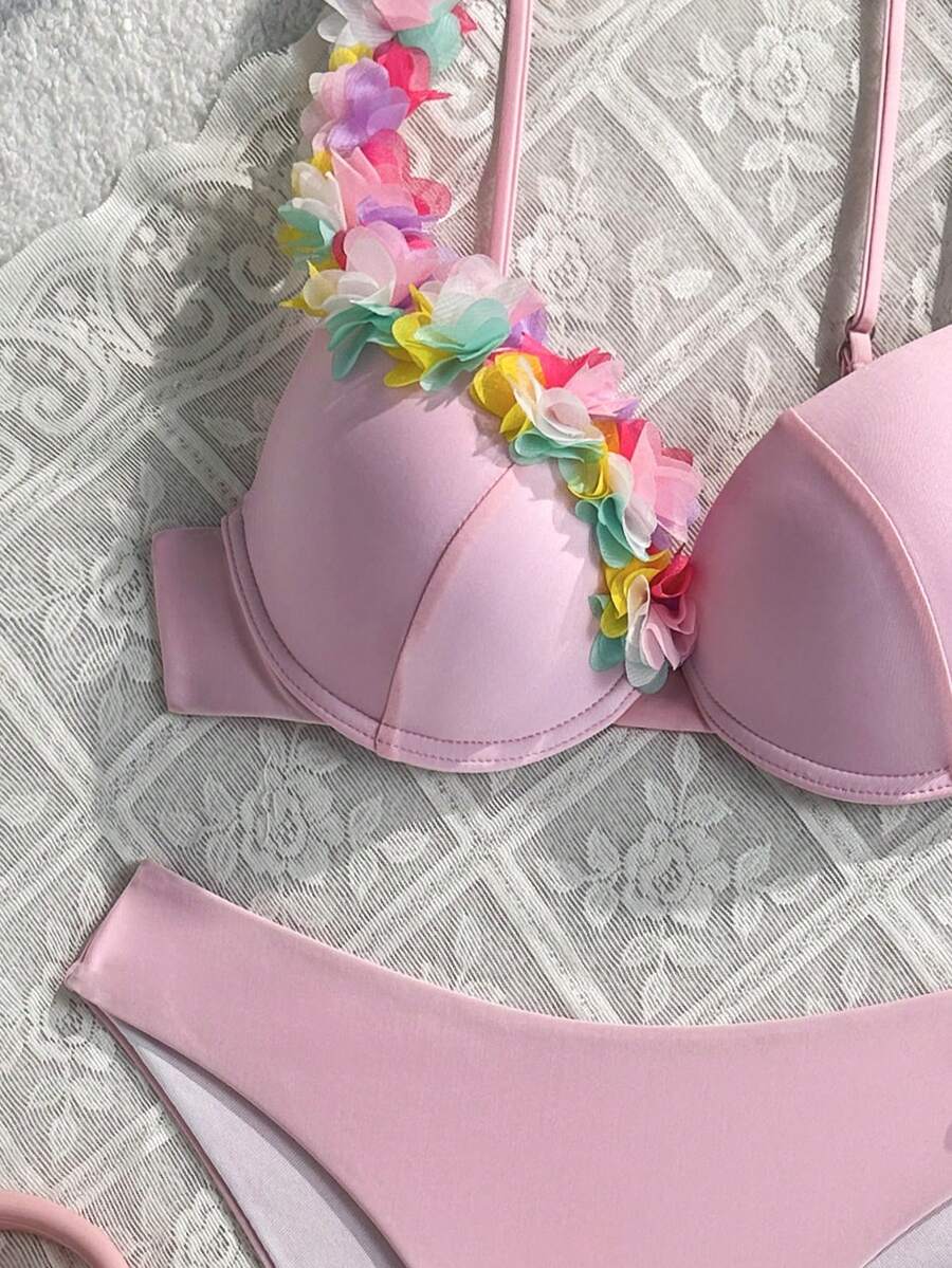 Ženski 3D CvetDekor Seksi Bikini Set, Push Up Sa Žicom